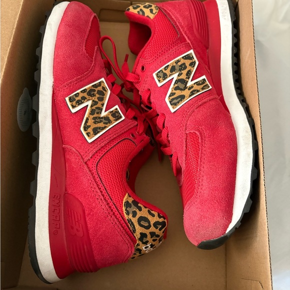 New Balance Red and Leopard Print Sneakers - Picture 1 of 3